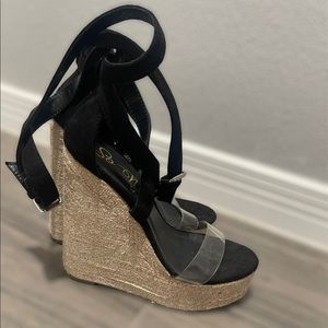 High Black Wedges with Ankle Gladiator Strap 🖤